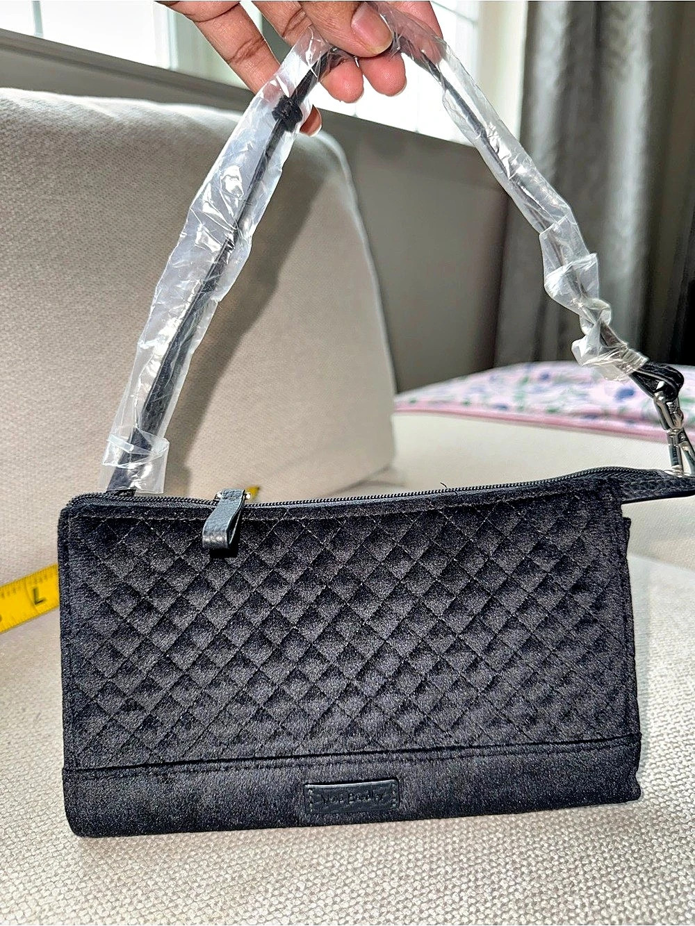 Vera Bradley Quilted Floral Shoulder Bag in Black & Pink